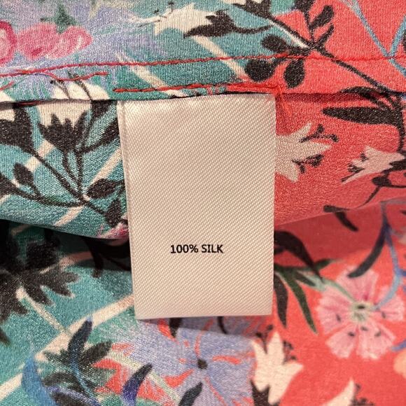 SALONI Tyra Printed Silk Shirt Dress US 4  Meadow Green Pink - Picture 10 of 11